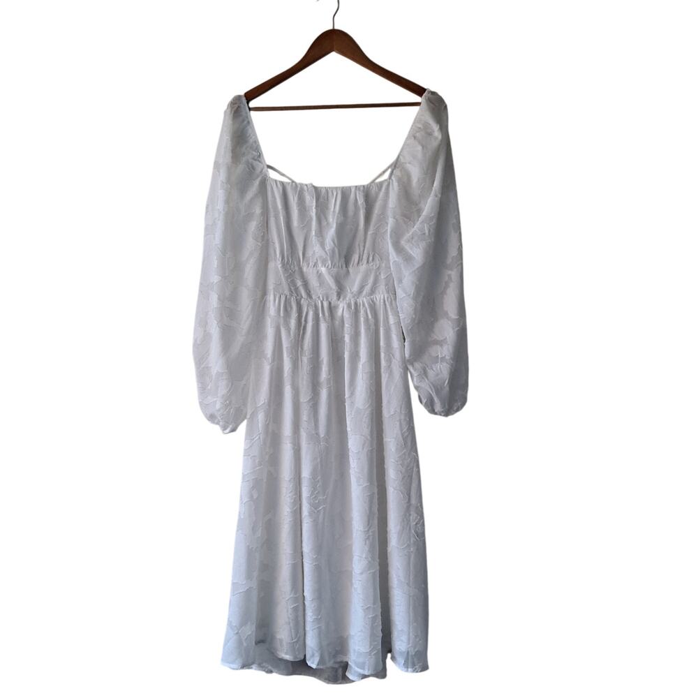 Lulus Flirtatious Nature Dress Floral Jacquard Lace-Up Midi White Women's Size M - Picture 3 of 13